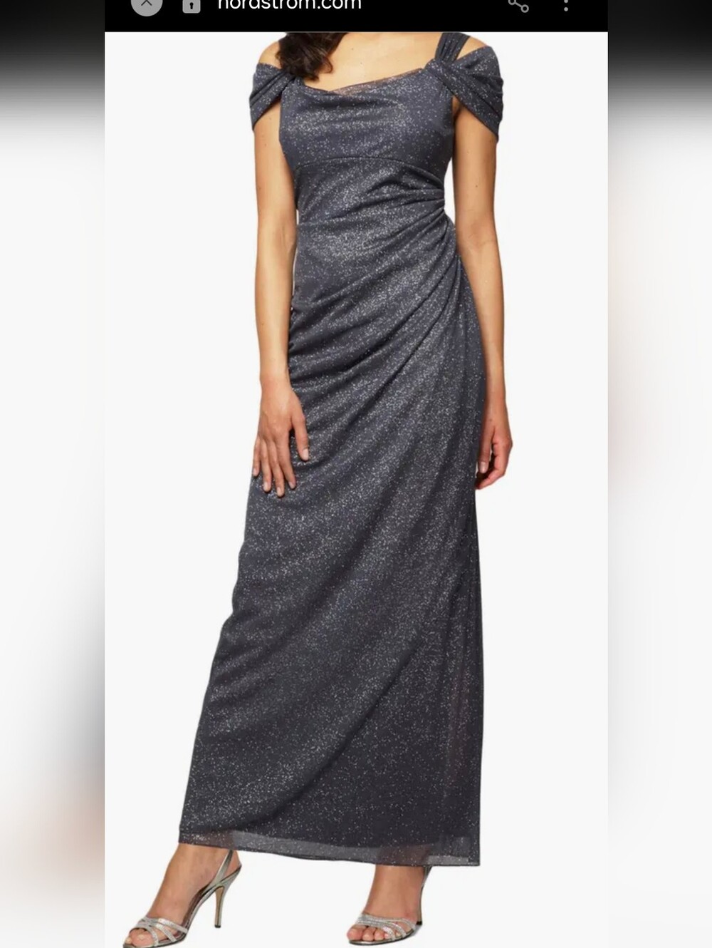 Alex Evenings Metallic Charcoal Off-Shoulder